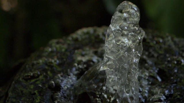 慢镜头，水缸喷泉在绿色花园视频素材