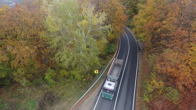 从森林鸟瞰道路，秋天的季节，美丽多彩的风景视频素材