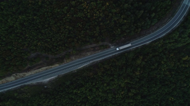 从无人机在夜间弯曲的道路视频素材