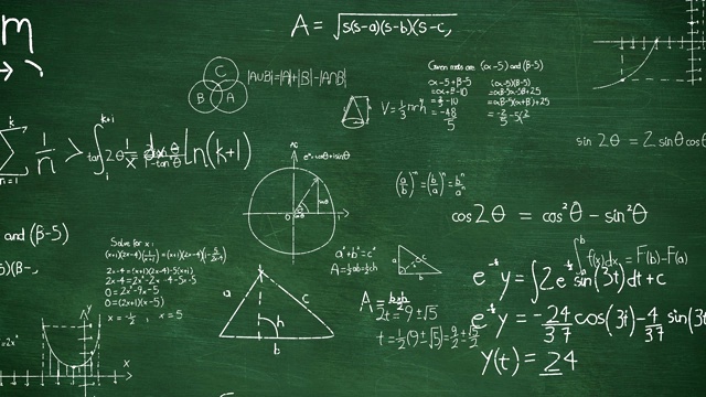 数学计算用粉笔写在绿色黑板上移动4k视频素材