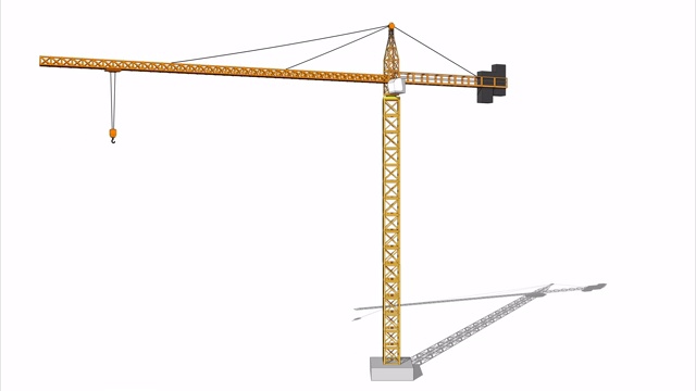 黄塔鹤孤立在白色背景上。可用于工业内容或与塔式起重机有关的任何内容。视频素材
