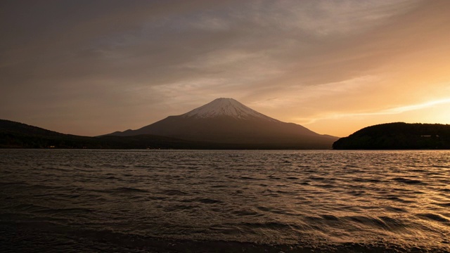 日落时富士山上的山中湖视频素材