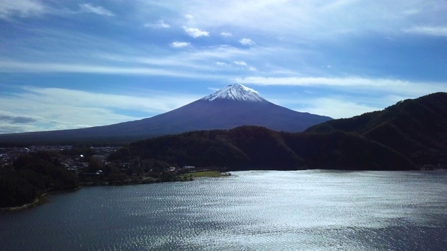 这是用无人机从川口湖拍摄的富士山。视频下载