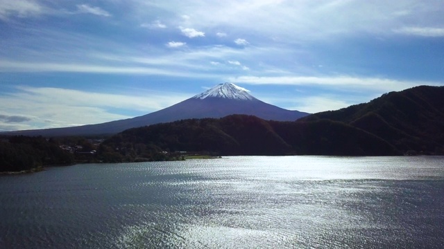 这是用无人机从川口湖拍摄的富士山。视频素材