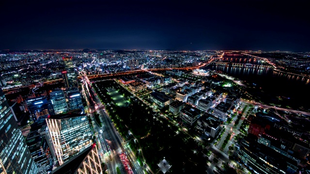 韩国首尔Yeouido公园和市中心的夜景视频素材