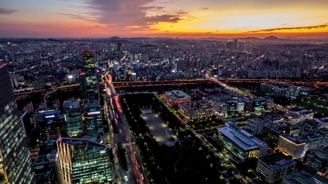 韩国首尔Yeouido公园和市中心的日落和夜景视频素材