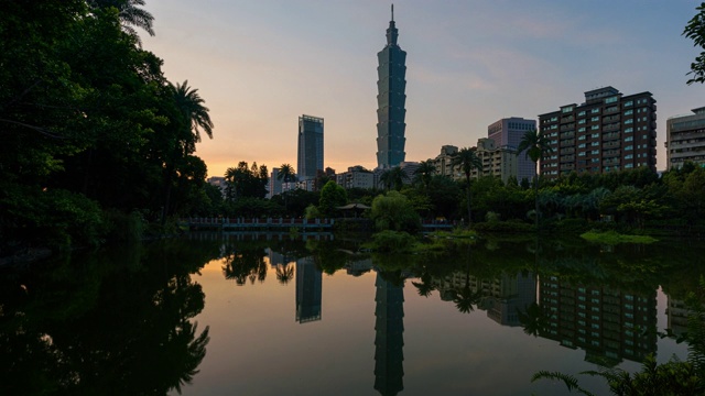 从夜晚到白天，台湾台北市商业区的时光流逝视频素材