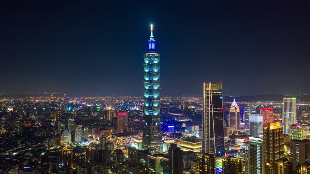 从空中俯瞰台北商务区的夜景视频素材