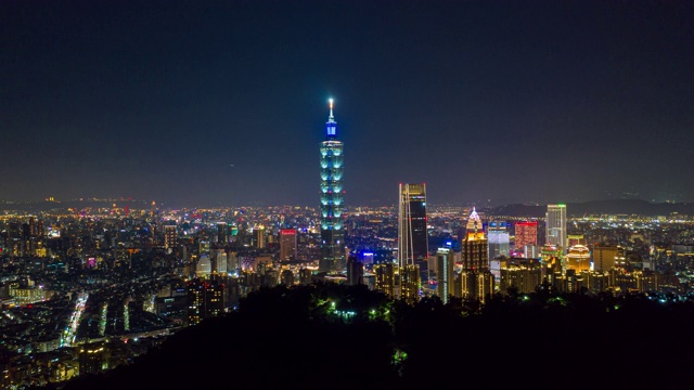 从空中俯瞰台北商务区的夜景视频素材