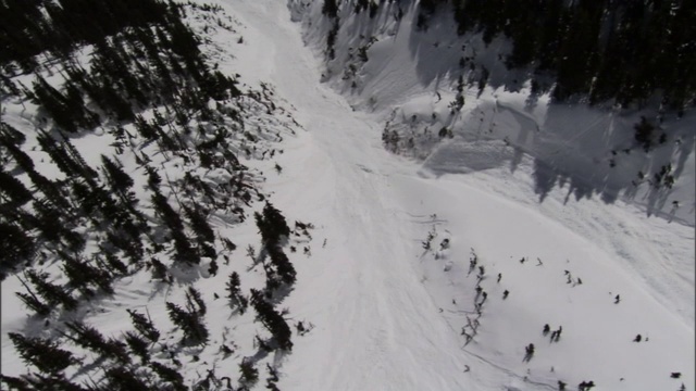 雪崩顺着陡峭的山腰峡谷而下。视频素材