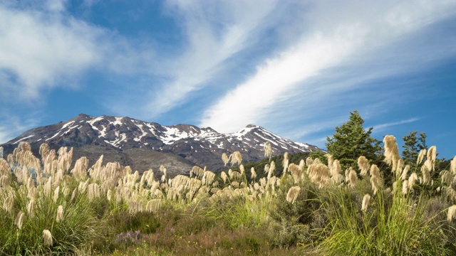 延时:夏季的汤加里罗火山群。新西兰的阿尔卑斯山地区。视频素材