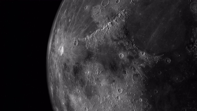 Mare Vaporum with crater Manilius in the lunar surface of the moon, 3d渲染视频素材