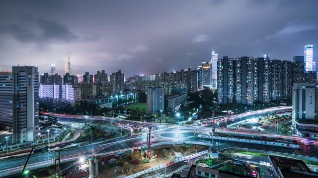 夜间现代化城市立交桥，广东深圳普罗维登斯视频素材