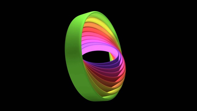循环，圆球的环在柔和的颜色旋转，形成美丽的图案，抽象的3d对象在黑色的背景，沉思，4k视频下载