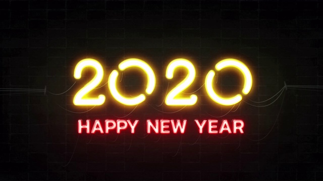 霓虹灯，2020年新年快乐视频素材