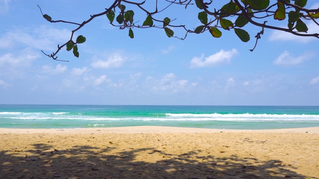 美丽的海滩海景在夏天的阳光照明。视频素材