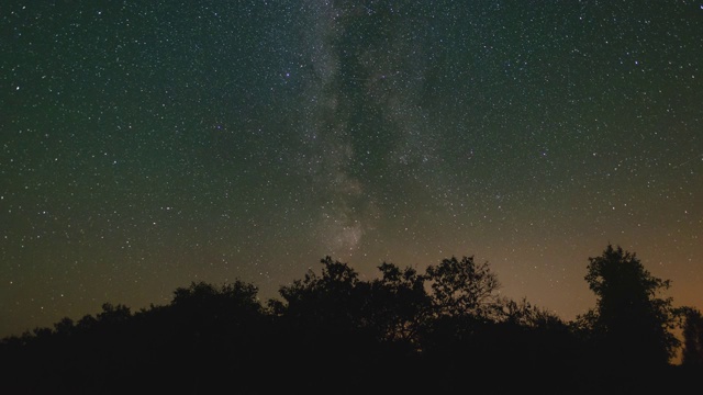 银河在树木上方夜空中的时间流逝视频素材