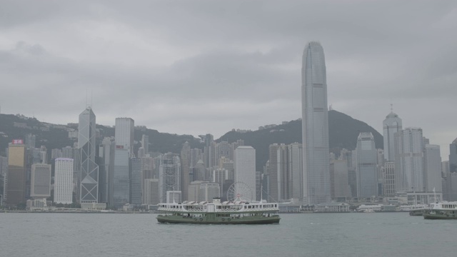 维多利亚港和港岛天际线阴天。香港拥有世界上最多的摩天大楼。日志,F-log。视频素材