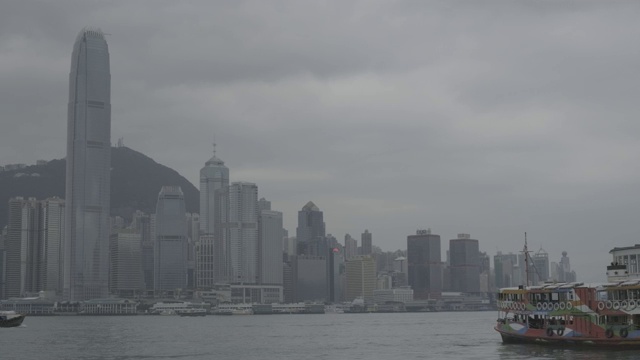 维多利亚港和港岛天际线阴天。香港拥有世界上最多的摩天大楼。日志,F-log。视频下载