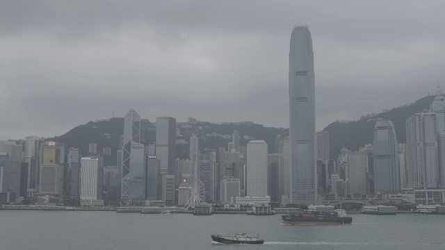 维多利亚港和港岛天际线阴天。香港拥有世界上最多的摩天大楼。日志,F-log。视频下载