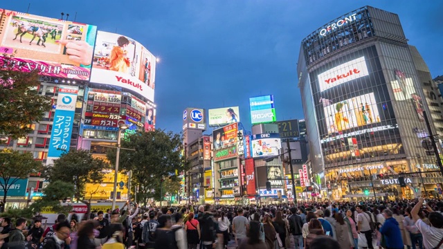 4K分辨率的时间推移拥挤的人穿过东京涩谷市，日本著名的地方，东京旅游景点地标，亚洲城市的生活方式视频素材