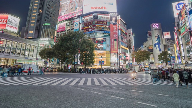 4K分辨率的时间推移拥挤的人穿过东京涩谷市，日本著名的地方，东京旅游景点地标，亚洲城市的生活方式视频素材