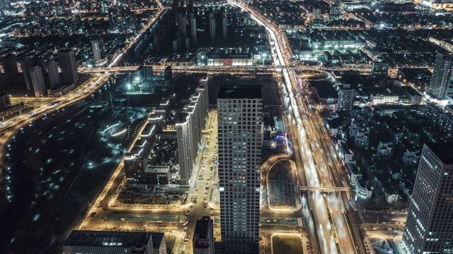 城市道路夜景鸟瞰图视频素材