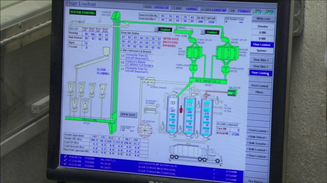 办公室里的工厂工人从电脑显示器上记录数据。视频素材