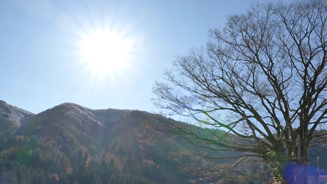 在山和河的旧村庄的观点视频素材