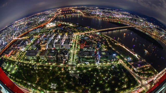 韩国首尔，国会大厦和汉江周围的夜景视频素材