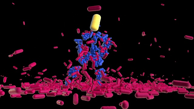 五颜六色的药丸人体模型在阿尔法频道跳舞视频素材