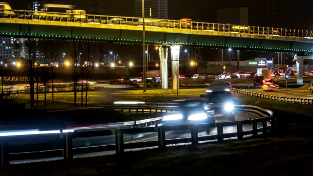 夜间城市高速公路和大道上的交通，时间流逝视频素材