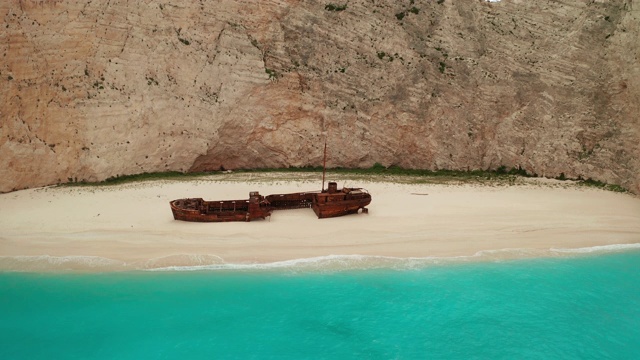 Navagio(沉船)海滩鸟瞰图Zakynthos岛，希腊。视频素材