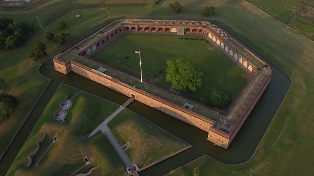 Fort Pulaski国家纪念碑鸟瞰图，萨凡纳，乔治亚州，美国视频素材