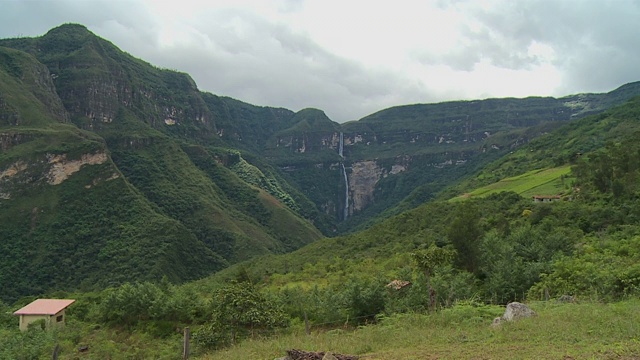 山脉，田野和瀑布视频素材