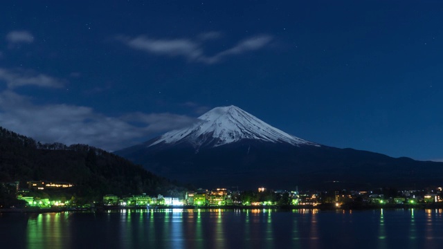 川口湖富士山夜晚的4k时间流逝视频素材