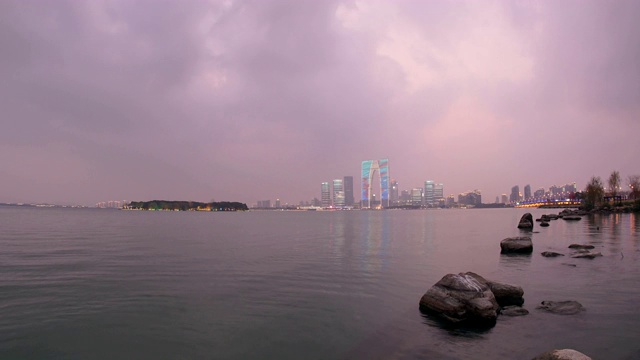 苏州金鸡湖，日日夜夜时光流逝视频素材