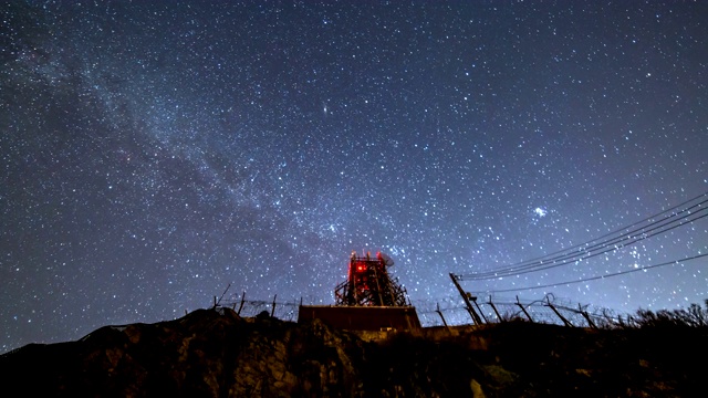 韩国，庆尚南道，草田山/ Hapcheon-gun的夜空风景与传输塔视频素材