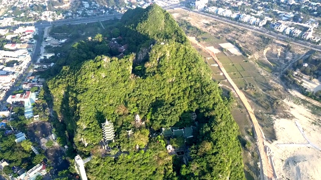 上观现代城市中青山上的寺庙宝塔视频素材