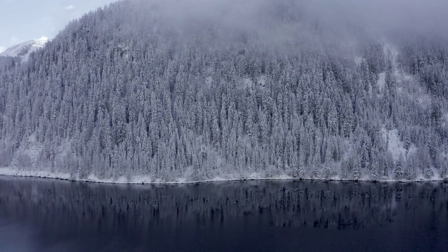 美丽的冬季湖泊与瑞士山脉的倒影在瑞士。视频素材