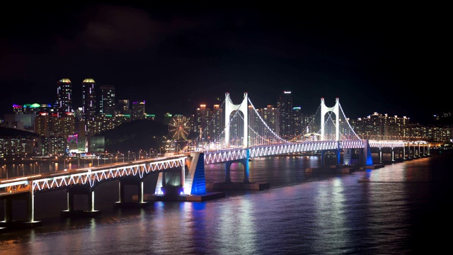 韩国釜山Suyeong-gu Gwangandaegyo大桥夜景视频素材