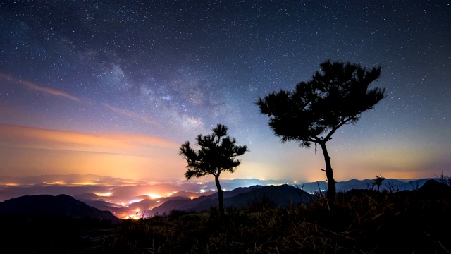 黄麻山/平川郡，庆尚南道，韩国夜空景色视频素材