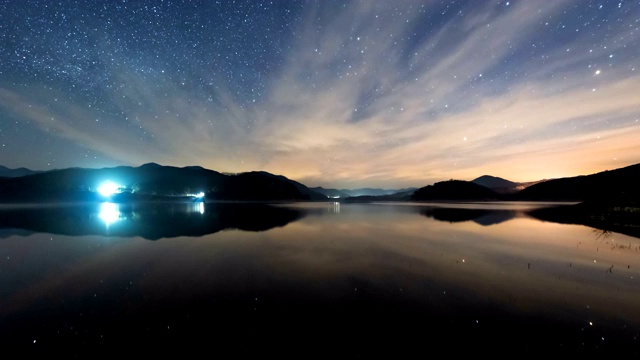 韩国庆尚北道安东湖/安东寺的夜空景色视频素材