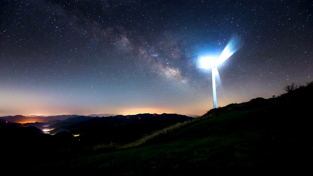 韩国全罗南道延根郡花城山延根风电场的夜景视频素材