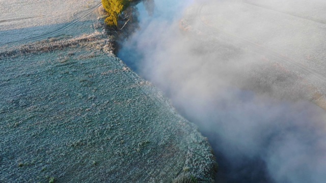 春天的草地与河流在日出视频下载