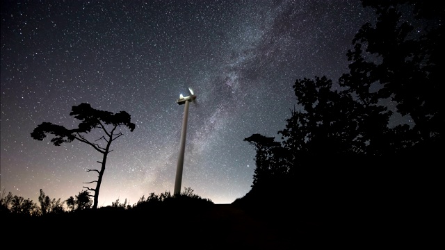 风力发电机上方的夜空/庆尚北道，韩国视频素材