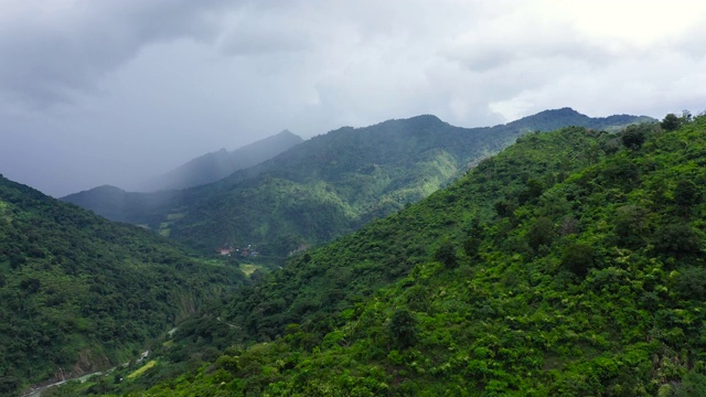 河流在山谷与明亮的草地。夏天自然景观视频素材