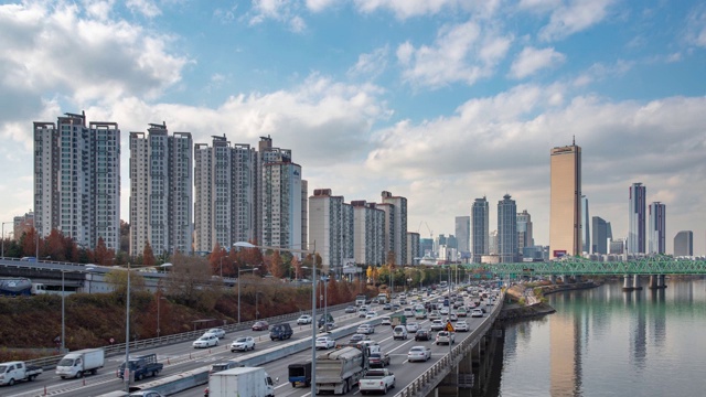 4 k,时间流逝。汉江风景名胜区位于韩国首都首尔。视频素材