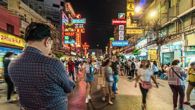 曼谷唐人街夜间的超延时，泰国视频素材