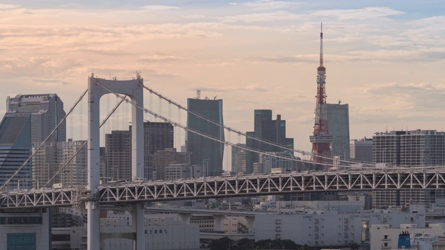 延时:东京彩虹桥与东京塔日本日落视频素材